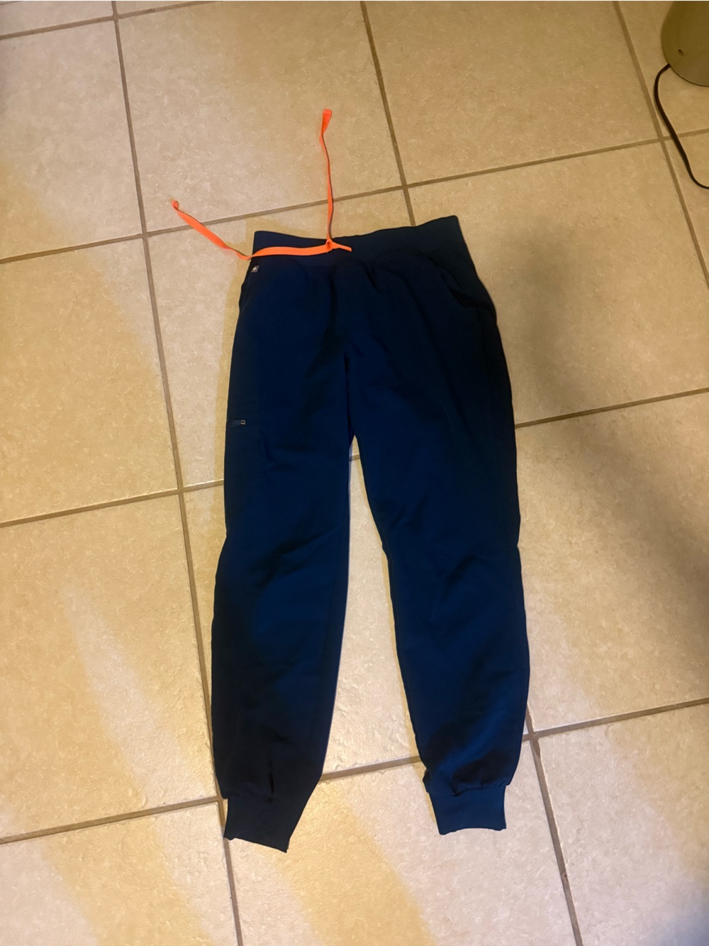 Figs Zamora Regular Jogger in Deep Reef  Sweatpants with Bright Orange Drawstrin